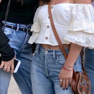 Cream boho off the shoulder Zara top